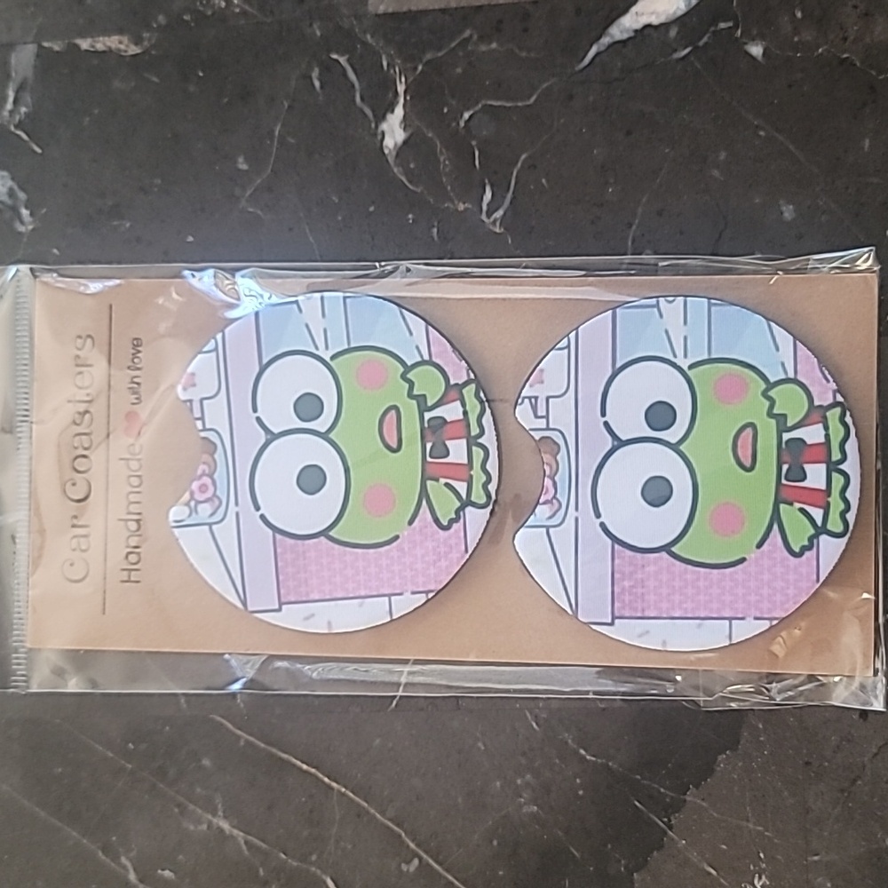 Frog Handmade Reuseable Neoprene Set of 2 Cup Holder Car Coasters